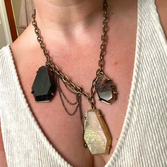 Boho Chunky Stones Gems Gold Chain Statement Necklace - Picture 1 of 4